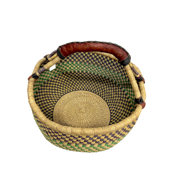 Hand Woven Bolga Baskets - Round | Round Baskets - Adinkra Designs