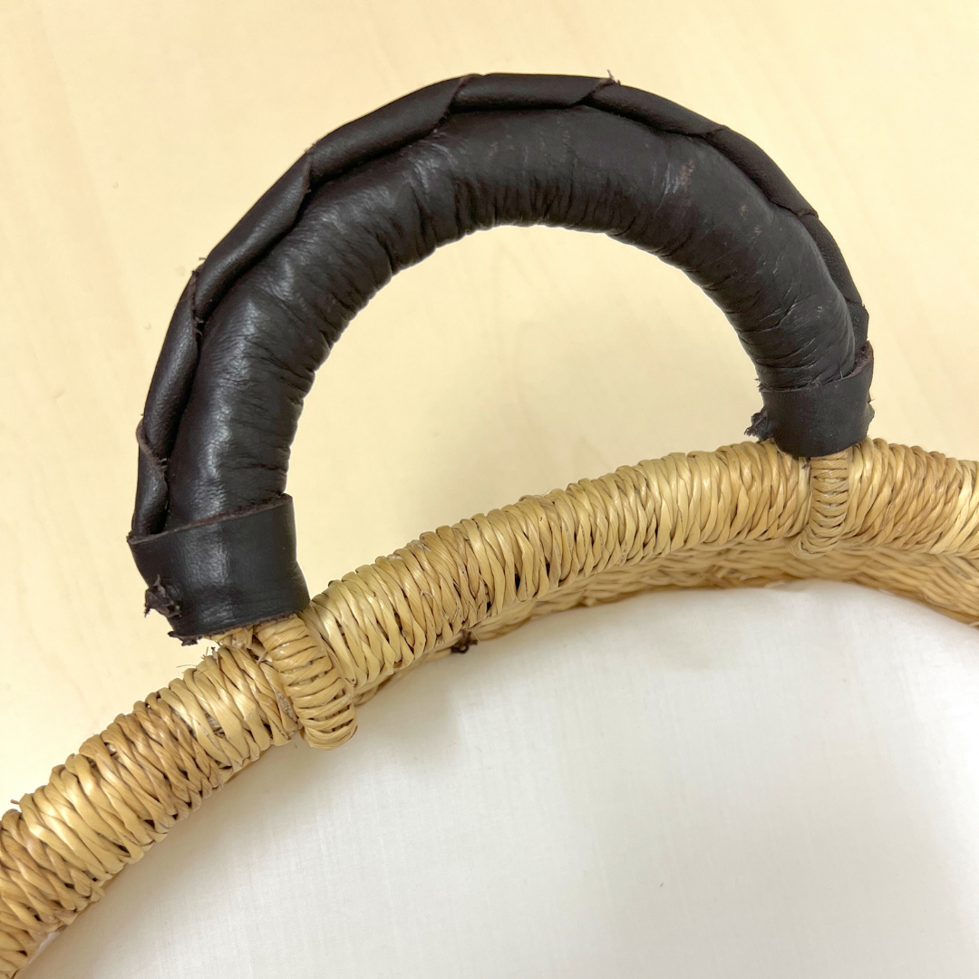 Baby Changing Basket - Natural / Dark Brown Premium Italian Leather Handles-Adinkra Designs