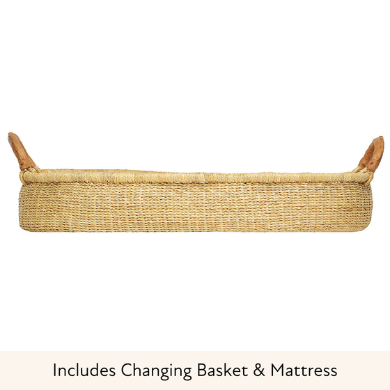 Baby Changing Basket - Natural / Tan Premium Italian Leather Handles-Adinkra Designs