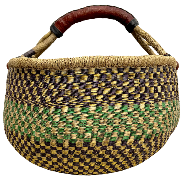 Hand Woven Bolga Baskets - Round | Round Baskets - Adinkra Designs