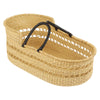 Baby Moses Basket - Natural Open Weave / Black Leather Handles-Adinkra Designs
