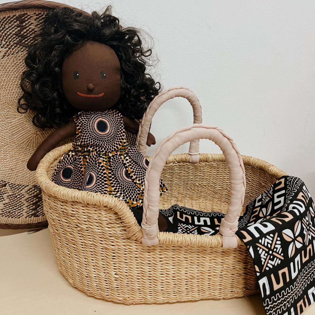 Dolls Basket - Soft Pink Handles (Vegan)-Adinkra Designs