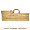 Baby Moses Basket - Natural Open Weave / Tan Premium Italian Leather Handles-Adinkra Designs