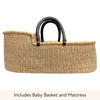Baby Moses Basket - Natural / Dark Brown Premium Italian Leather Handles-Adinkra Designs