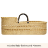 Baby Moses Basket - Natural Open Weave / Black/Cream Leather Handles-Adinkra Designs