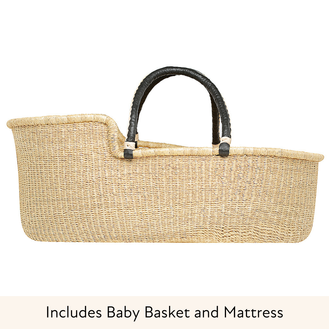 Baby Moses Basket Natural with Black Cream Handles