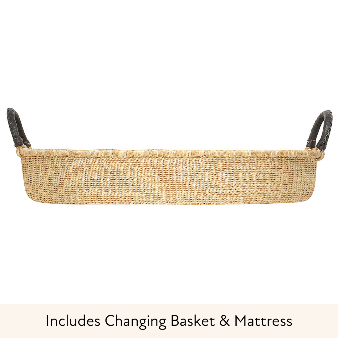 Baby Changing Basket - Natural (Black Handles)-Adinkra Designs