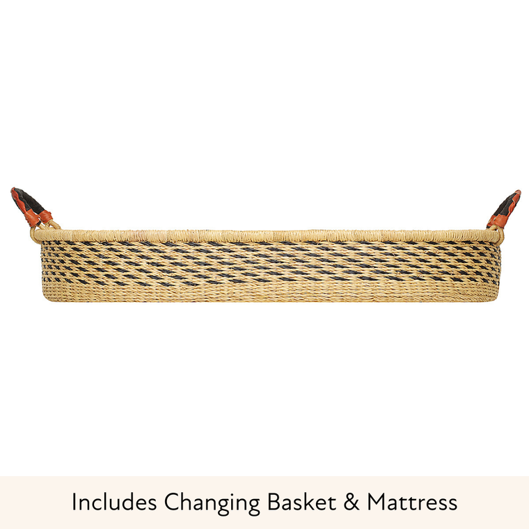 Baby Changing Basket - Black Dot/ Black Red Handles-Adinkra Designs