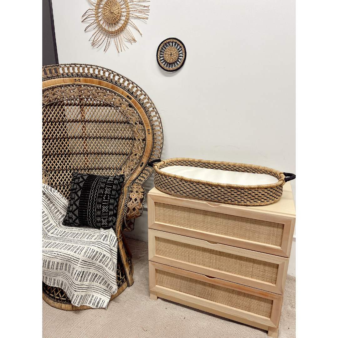 Baby Changing Basket - Black Dot/ Black Handles-Adinkra Designs