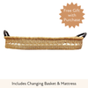 Baby Changing Basket - Natural Open Weave / Dark Brown Premium Italian Leather Handles-Adinkra Designs