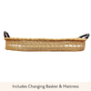 Baby Changing Basket - Natural Open Weave / Dark Brown Premium Italian Leather Handles-Adinkra Designs