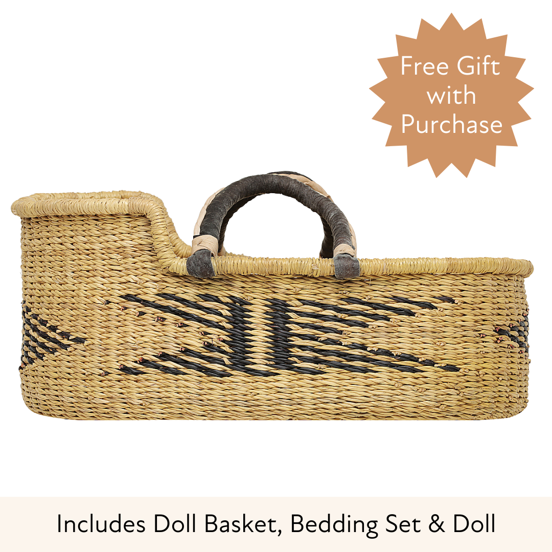 Dolls Basket - Kiki with Black/Cream Handles-Adinkra Designs