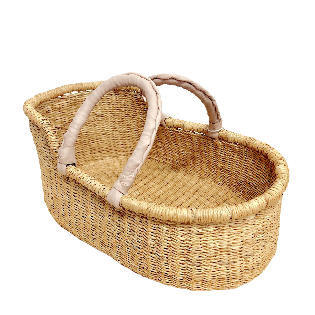 Dolls Basket - Soft Pink Handles (Vegan)-Adinkra Designs