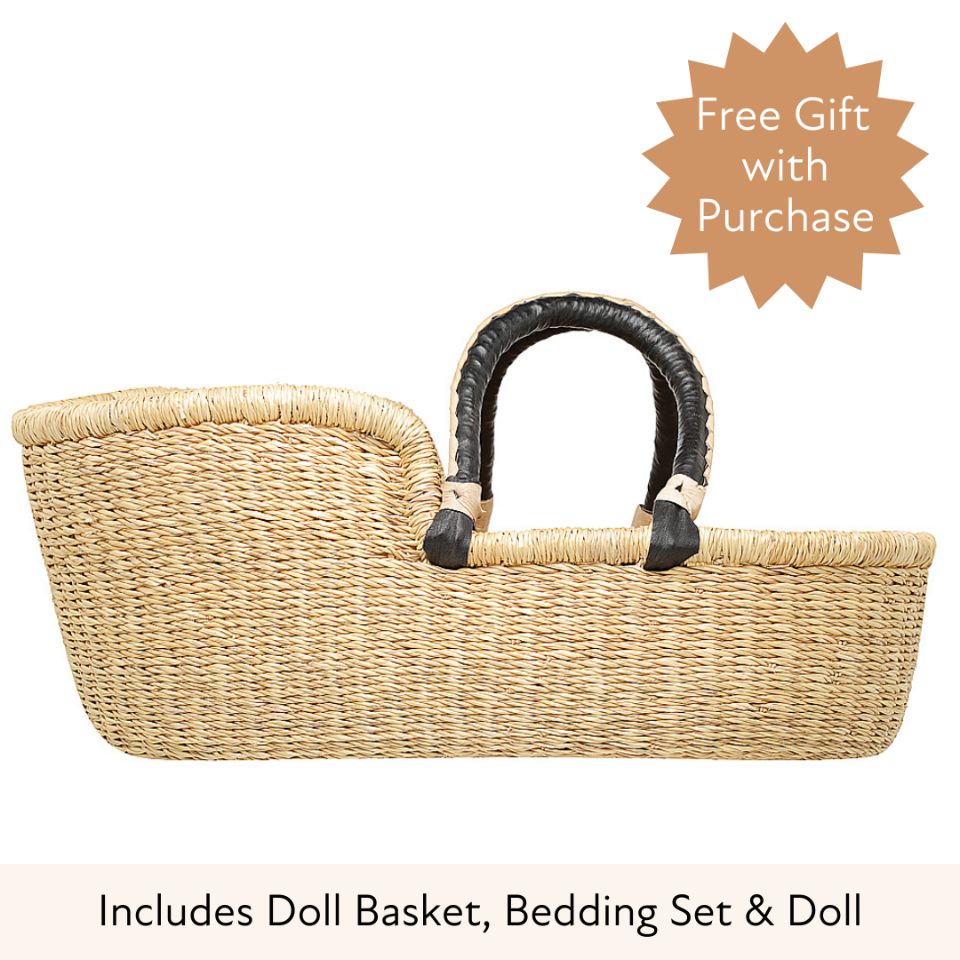 Dolls Basket - Black/Cream Handles-Adinkra Designs