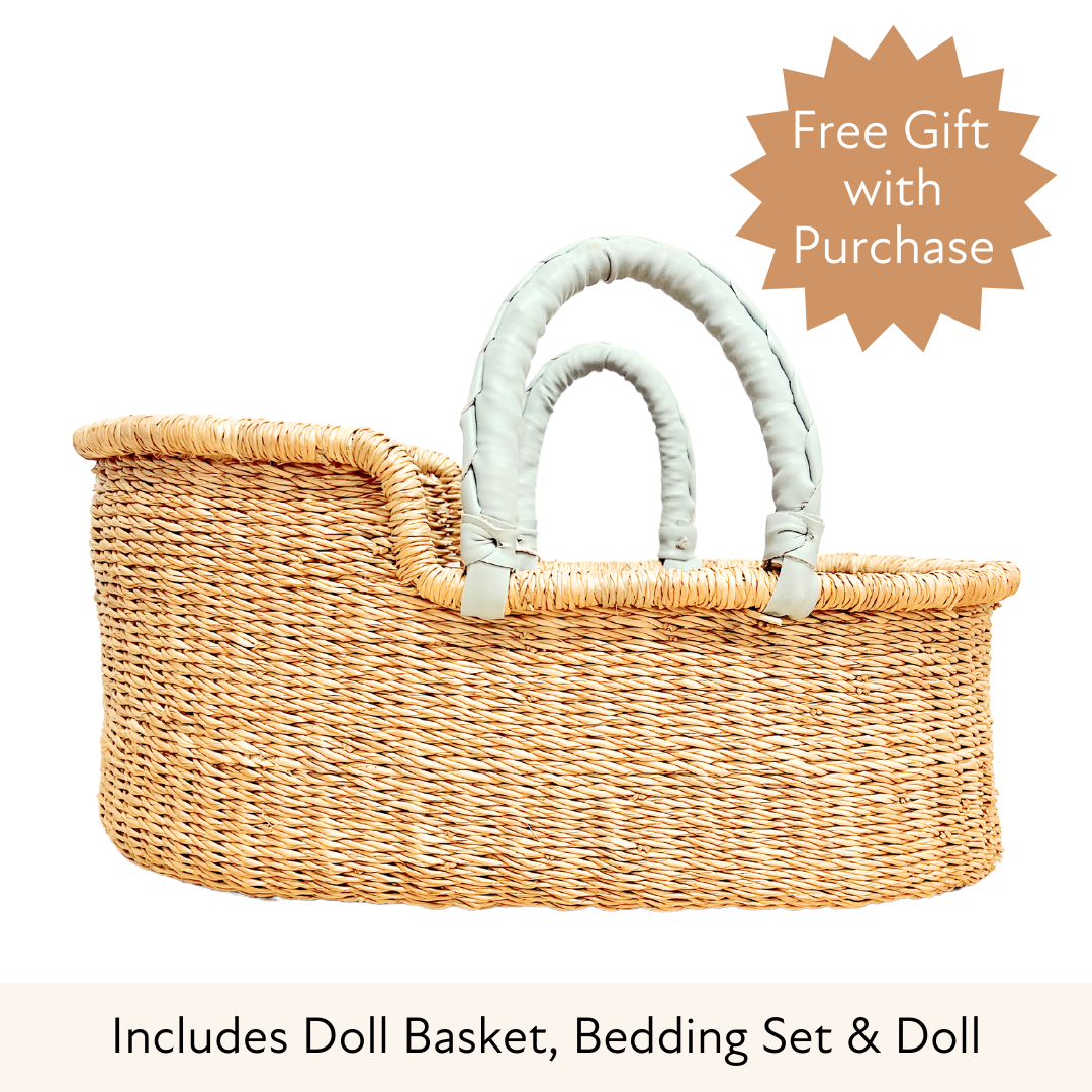 Dolls Basket - Grey Handles (Vegan)-Adinkra Designs