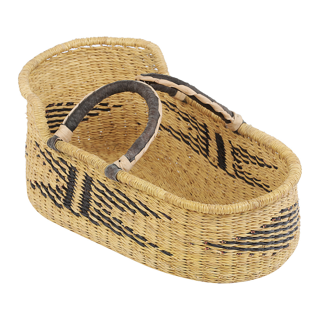 Dolls Basket - Kiki with Black/Cream Handles-Adinkra Designs