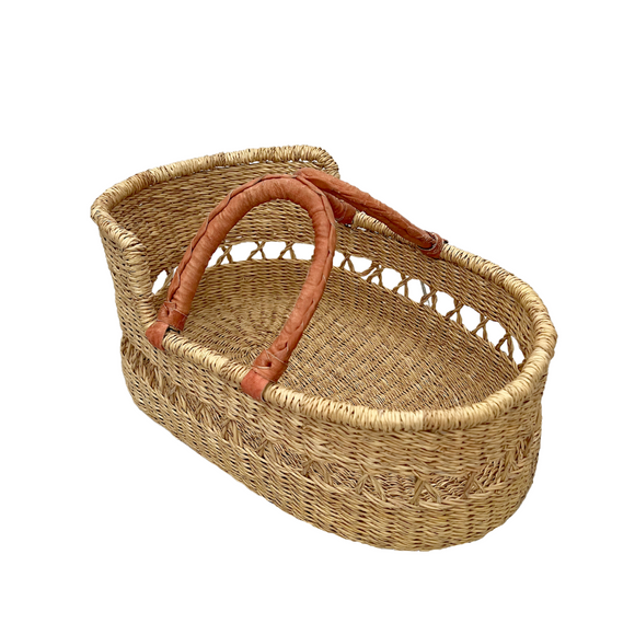 Dolls Basket - Natural Net with Tan Handles-Adinkra Designs
