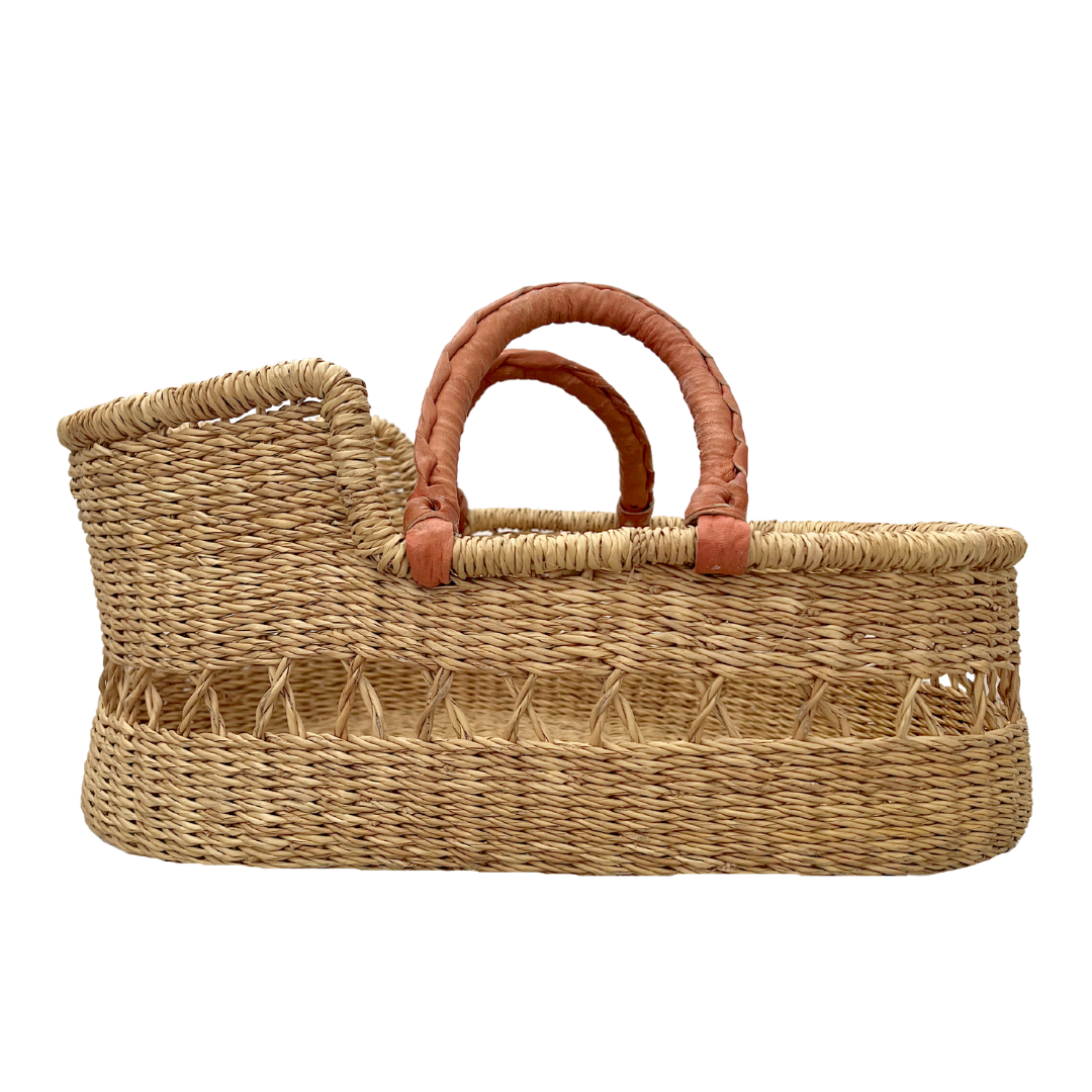 Dolls Basket - Natural Net with Tan Handles-Adinkra Designs