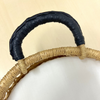 Baby Changing Basket - Natural Open Weave / Black Leather Handles-Adinkra Designs