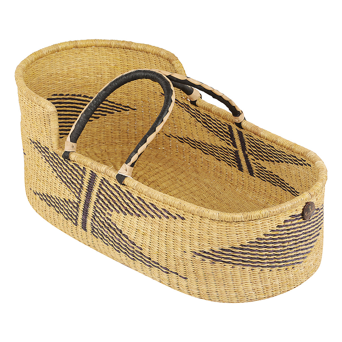 Baby Moses Basket - Kiki with Black/Cream Handles-Adinkra Designs