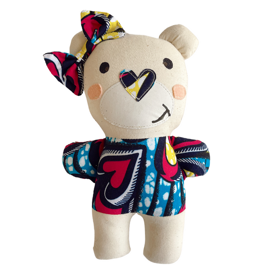 Ankara Soft Toy - Teddy with Bow-Adinkra Designs