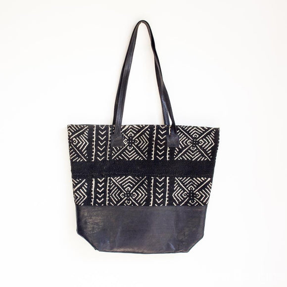 Geometric Black Mud Cloth Tote Bag-Adinkra Designs