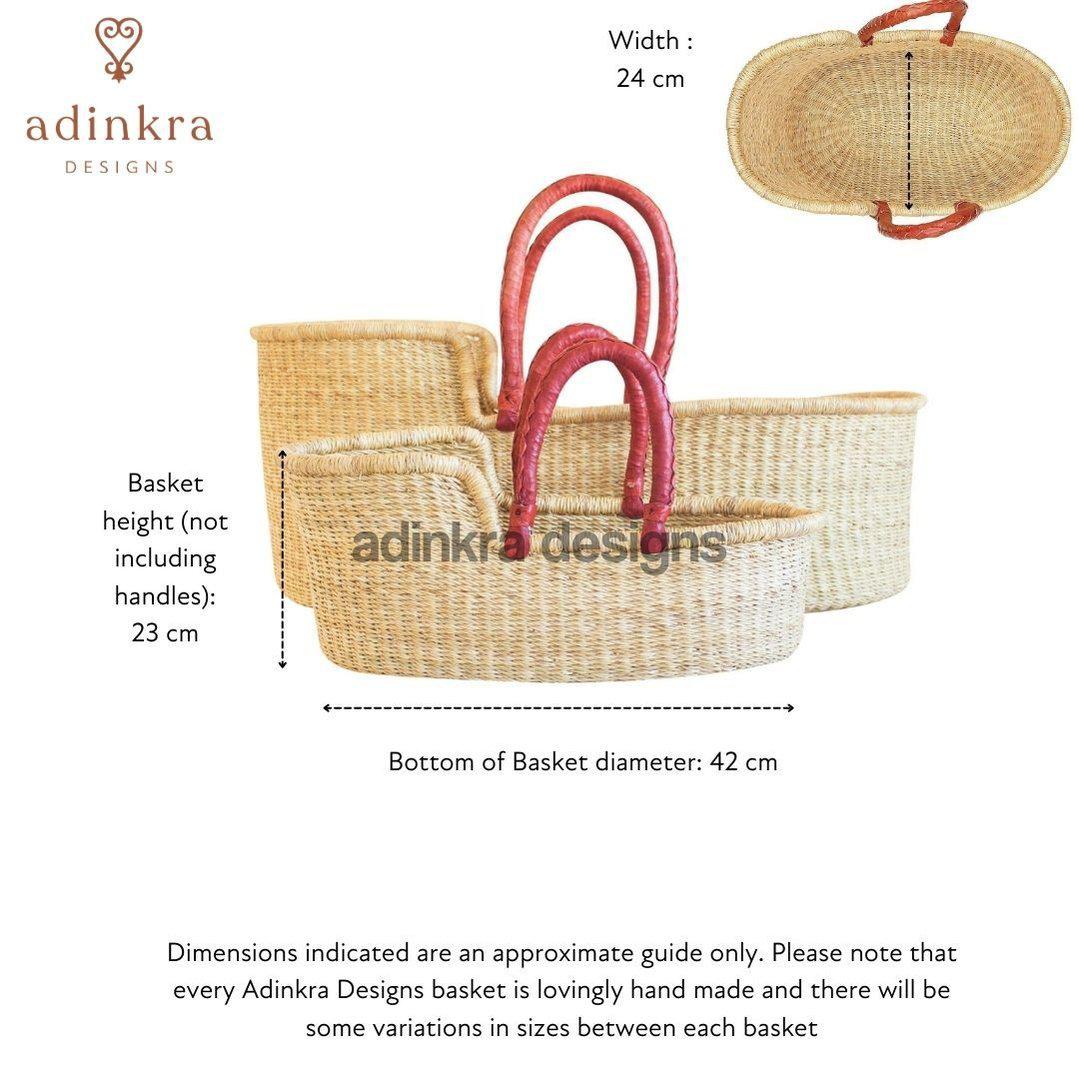 Dolls Bed Basket - Black/Cream Handles-Adinkra Designs