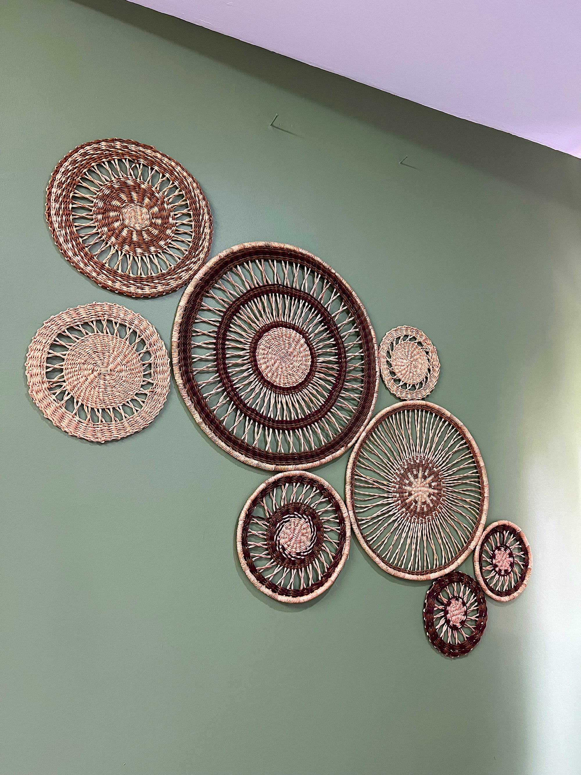 Wall Basket - Natural with Black Net 1-Adinkra Designs