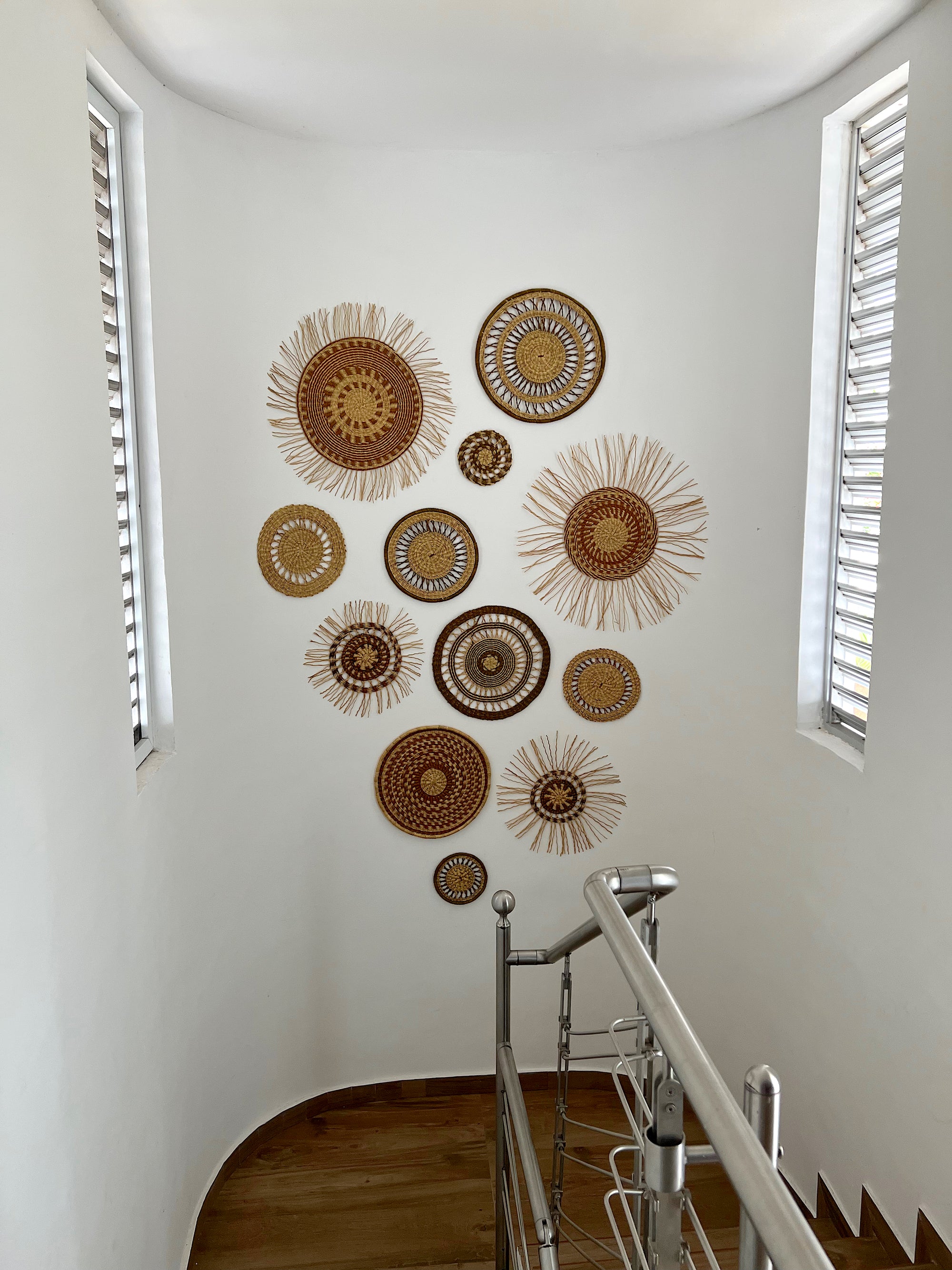 Wall Basket - Ochre and Natural Net-Adinkra Designs
