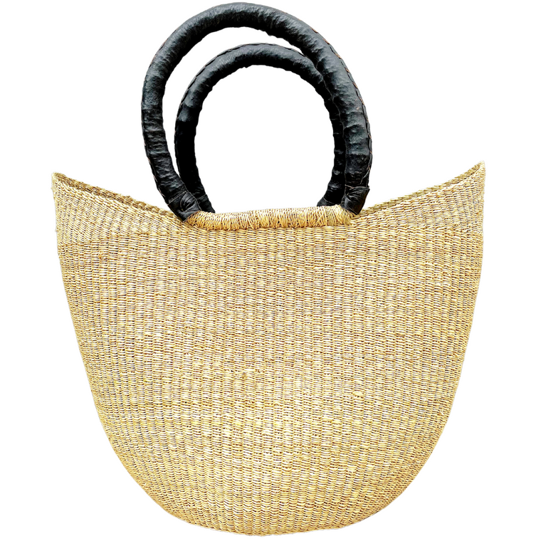 Market Basket - Natural Closed Weave (Black Handles) a-Adinkra Designs