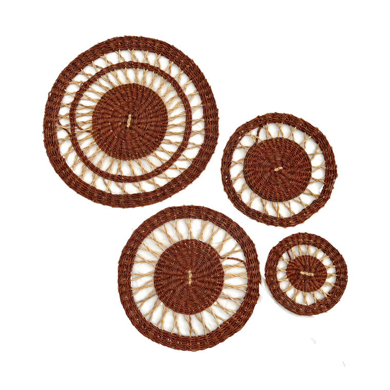 Wall Basket - Ochre with Natural Net 2-Adinkra Designs