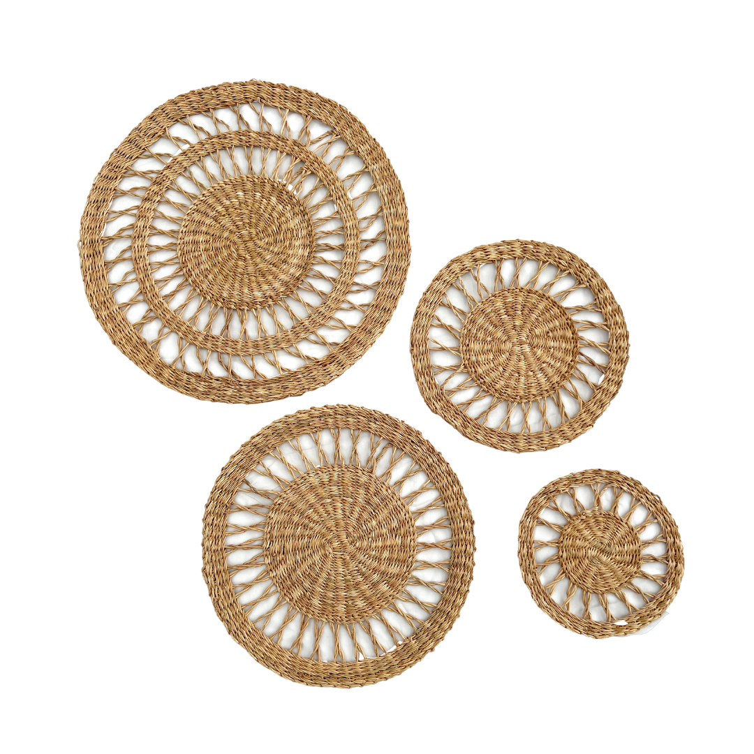 Wall Basket - Natural with Natural Net-Adinkra Designs