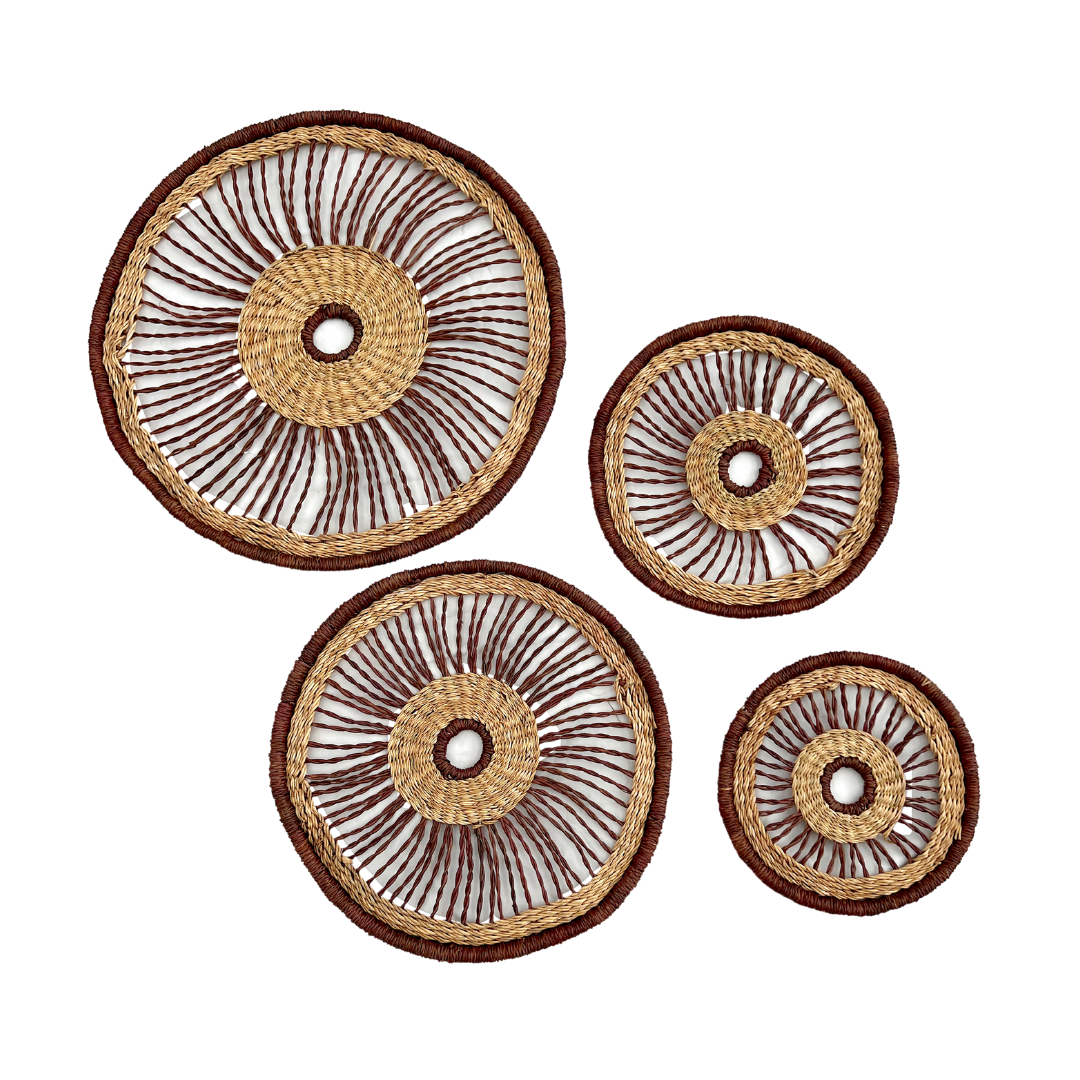 Wall Basket - Natural with Ochre Net 1-Adinkra Designs