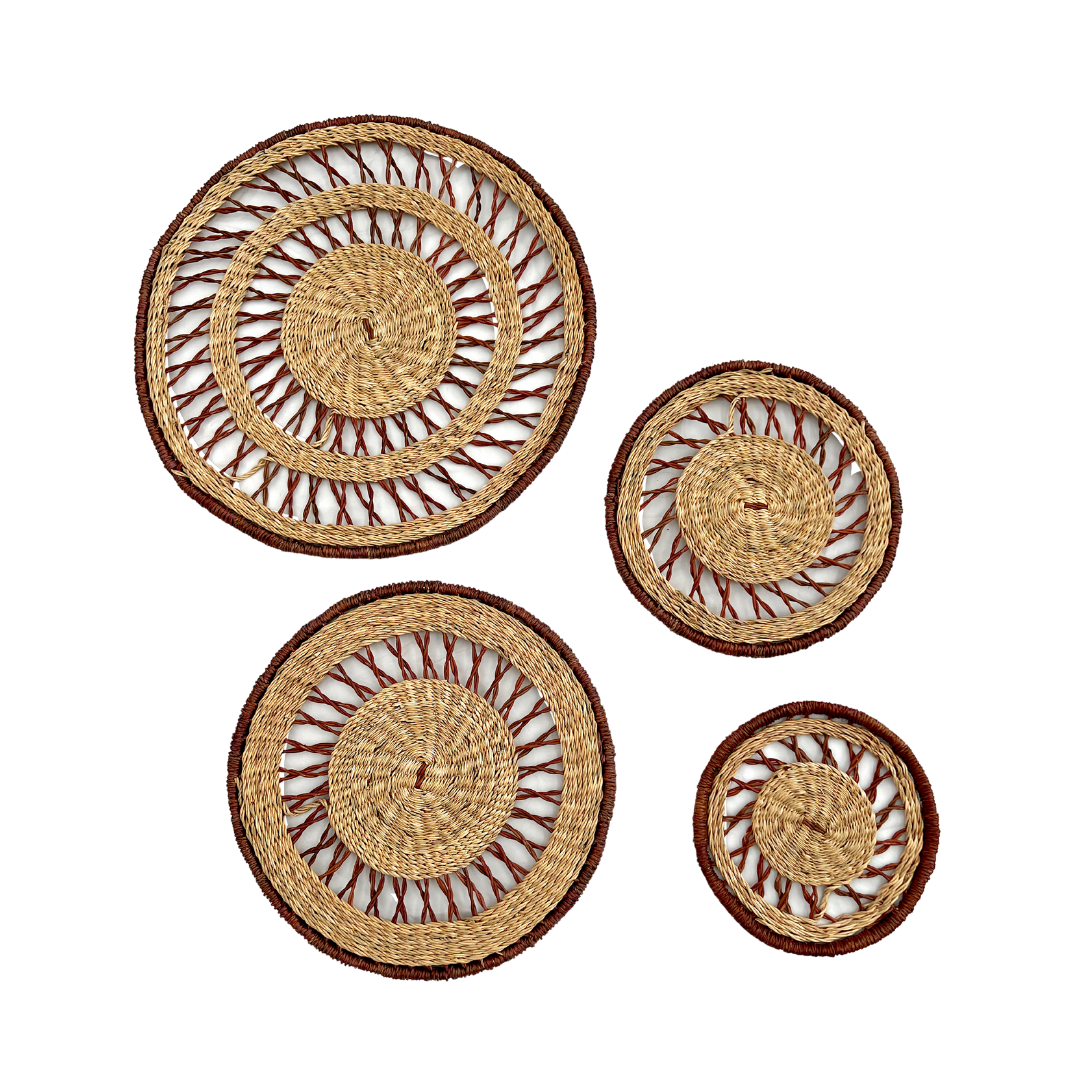 Wall Basket - Natural with Ochre Net 2-Adinkra Designs