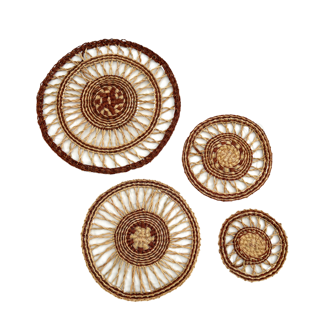 Wall Basket - Ochre and Natural Net-Adinkra Designs