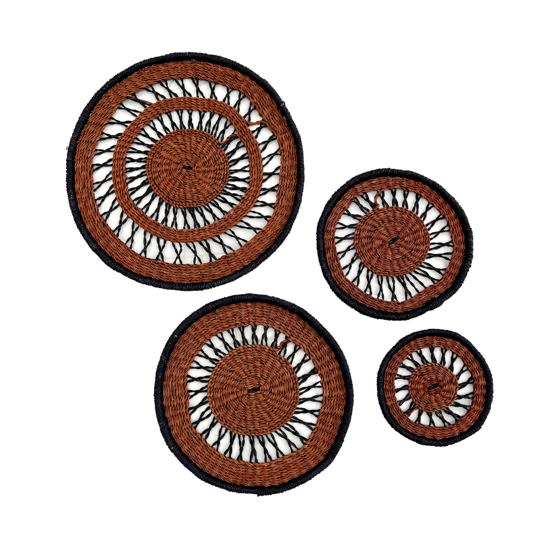 Wall Basket - Ochre with Black Net 1-Adinkra Designs